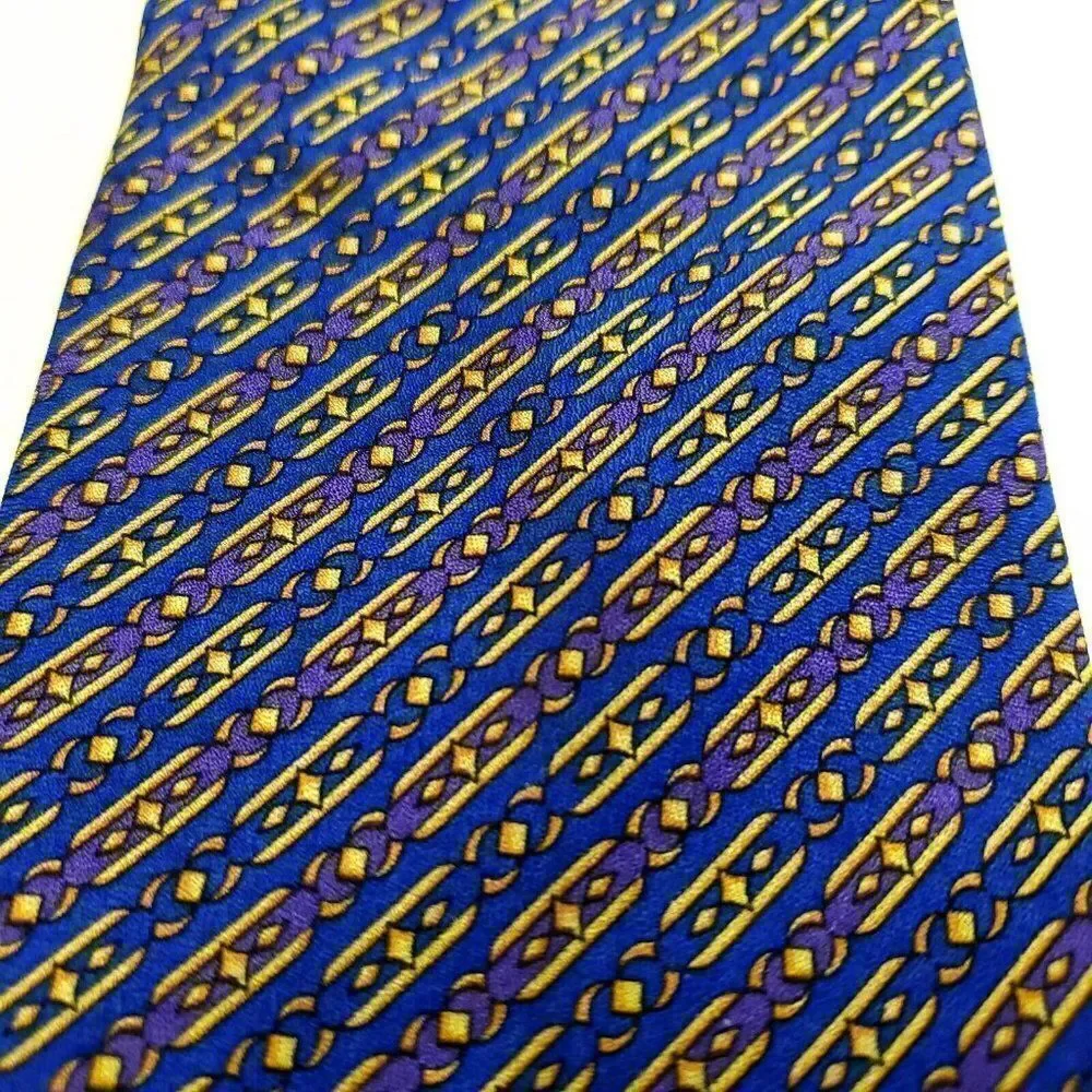 Gianni‎ Versace Blue Print Geometric Short Silk Tie